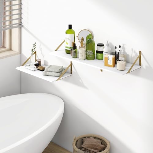 Heimlove 24W x 12D Deep Floating Shelves Set of 2 White & Gold - Image 7