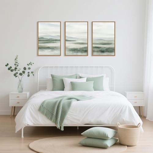 HOURIA Watercolor Misty Green Mountain Framed Canvas Wall Art Set-24"x36"x3 - Image 5