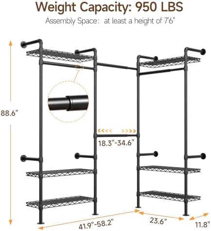 ONBRILL L3 Wall Mounted Metal Pipe Closet System Heavy Duty Garment Rack - Image 2