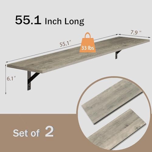 DINZI LVJ Long Wall Shelves, 55.1Inch Wooden Floating Shelves - Image 3
