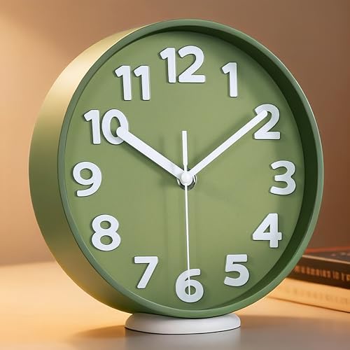 45MinST 8-Inch Green Modern Wall Clock – Silent Non-Ticking, 3D Large Numbers by 45MinST