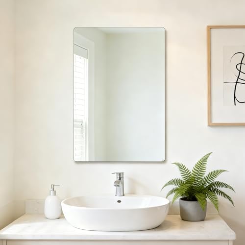 Bathroom Mirror for Over Sink 28x20 Inch Frameless Wall Mirror Rectangle - Image 2
