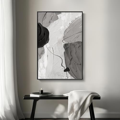 Large Framed Black and White Gray Modern Abstract Wall Art, 1 Piece 24x36 - Image 5