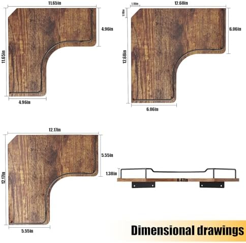 L-Shaped Corner Floating Shelves Wall Mounted Set of 3 - Image 3