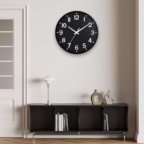 HZDHCLH 12 Inch Silent Wall Clock Battery Operated Non Ticking Black - Image 6