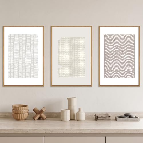 Aryroi Beige White Abstract Neutral Framed Canvas Wall Art Set- 24"x36"x3 - Image 3