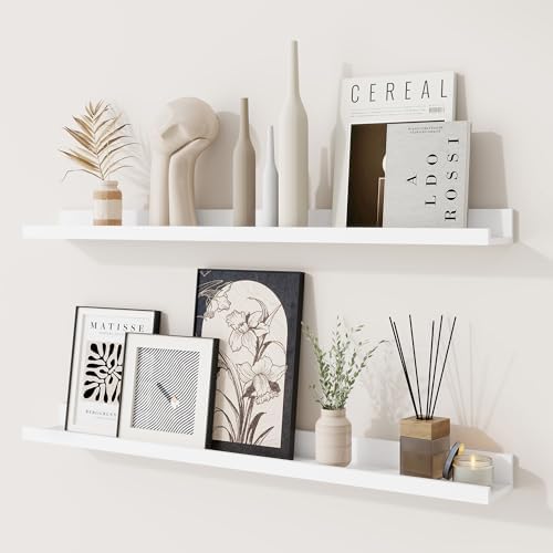 RICHFOCUS Picture Ledge Shelf, 30 inch Floating Shelves Set of 2, Wood Wall by RICHFOCUS