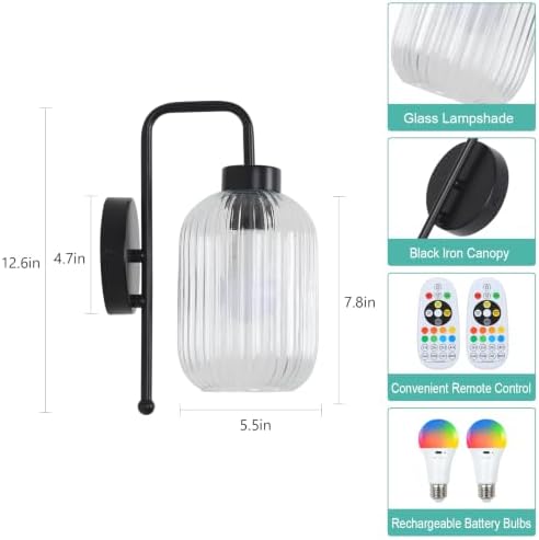LAMSU Black Battery Operated Wall Sconces Set of 2, Wireless Wall Lights - Image 6