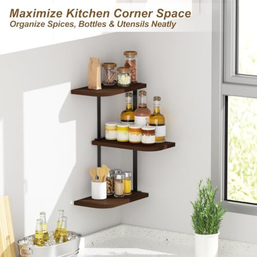 Love-KANKEI Large Corner Shelf 3-Tier, Solid Wood&Bracket - Image 4