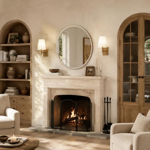 WallBeyond Round Mirror 36 Inch, Linen-Texture Circle Wall Mirror - Image 7
