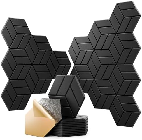 12Pcs Acoustic Panels with Self-adhesive, Hexagonal Soundproof Wall Panels High by OTUOER