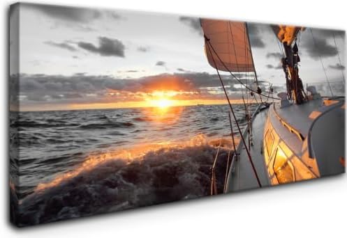 Yxbhhym Black and White Sunset Beach Wall Art Boat Coastal Pictures Living Room by CanvasWallArtHomeDecor