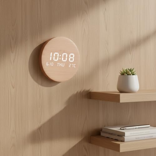 Wooden Silent Non-Ticking Wall Clock, Wood Moon Cordless Aesthetic Modern Alarm - Image 2