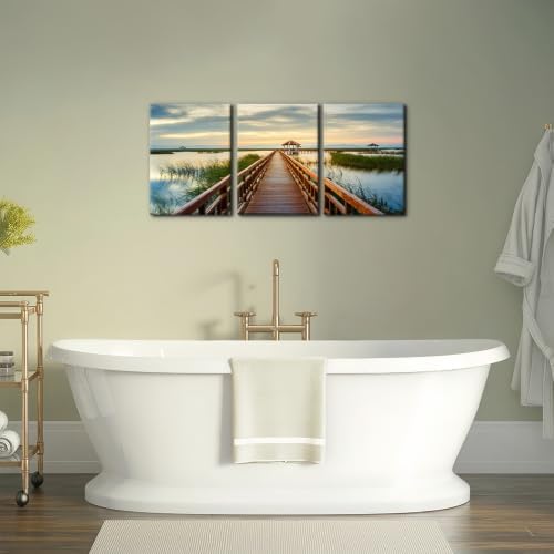 Pacimo Wooden Bridge Wall Art Posters Lotus Lake on Sunset Pictures National - Image 3