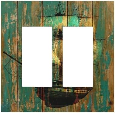 Decorative Outlet Covers Rustic Green Wood Grain Sailboat 2 Gang Double GFCI by Lightswitchcovers