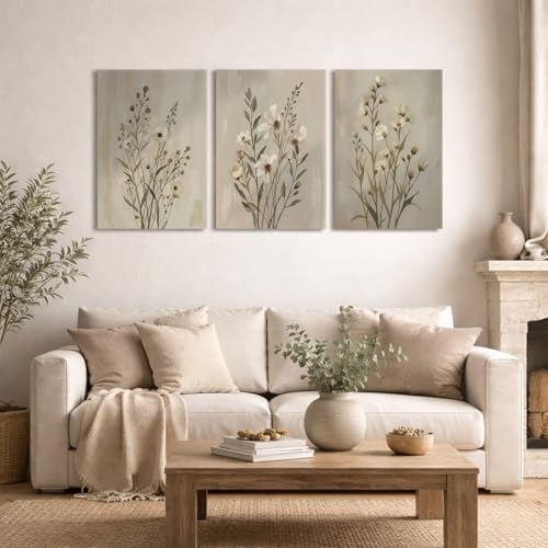 Neutral Wildflower Canvas Wall Art Set of 3, 12x16 Inch - Image 5