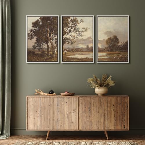 MUDECOR Framed Canvas Print Wall Art Rural Idyll Lakeside Trees and Pastoral - Image 3