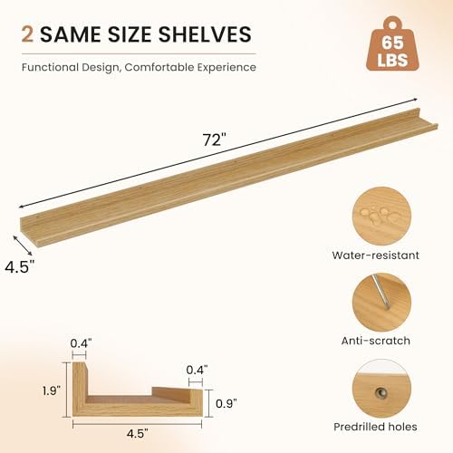 Dreamland Picture Ledge Shelf for Wall, Floating Shelves Set of 2, 72 inch Long - Image 3