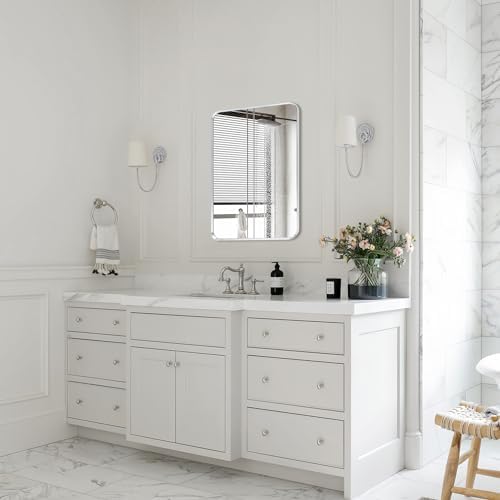 Silver Bathroom Mirror 18x24in, Metal Framed Rounded Rectangle - Image 2