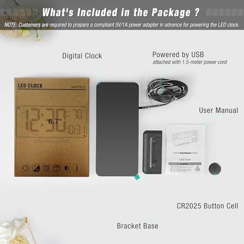 KOSUMOSU Digital Clock for Bedroom 6.7in Small Digital Alarm Clock Black - Image 3