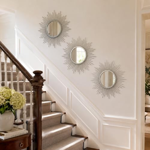 Silver Sunburst Mirror Set of 3, Starburst Accent Mirror Wall Decor - Image 5