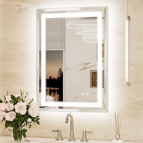 Keonjinn 22x30 Inch Nickel LED Bathroom Mirror by Keonjinn