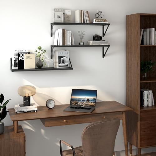 Heimlove Floating Shelves for Wall, 28 Inch Long Wood Floating Shelves Set of 3 - Image 4