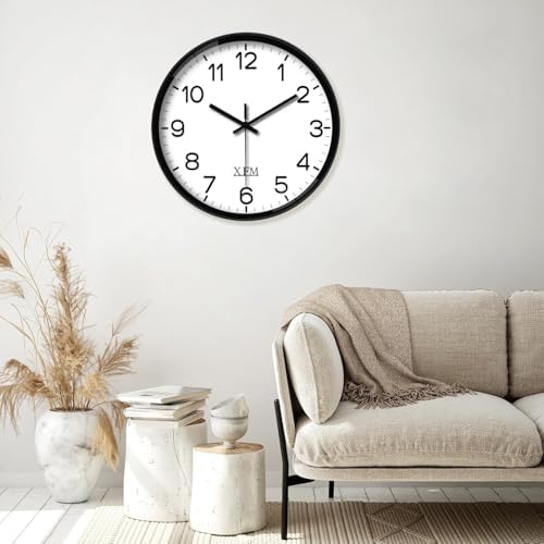 XFM Large Silent Wall Clocks Battery Operated 16 Inch Black Classic - Image 5