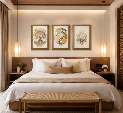 libitea 3pcs Vintage Gold Framed Tree of Life Wall Art - Image 7