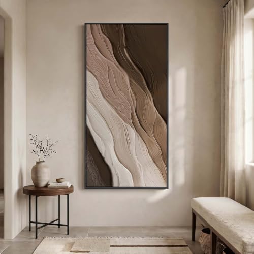 Large Framed Neutral Brown Beige Abstract Wall Art - Image 4