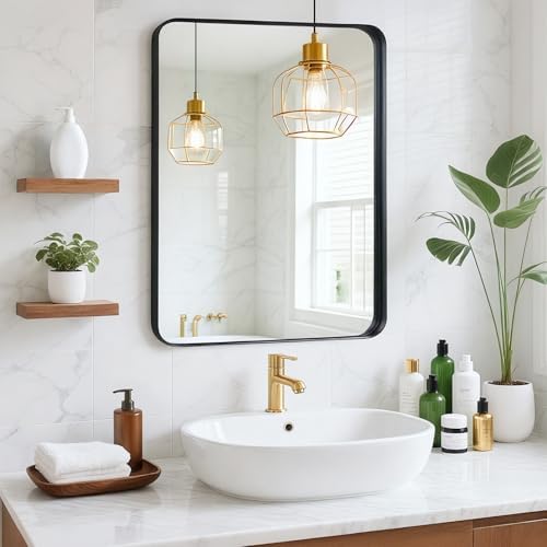 Black Bathroom Vanity Mirror Over Sink 24x30, Wall Mounted Mirror by Unknown