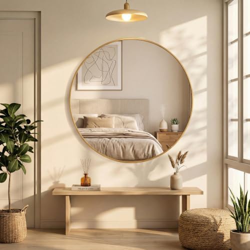 NEWBULIG 20 Inch Round Bathroom Mirror, Wall Mount Vanity Mirror - Image 2