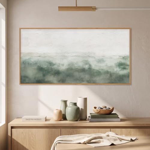 Large Abstract Grey Green Framed Canvas Wall Art- 20"x40"x1 - Image 3
