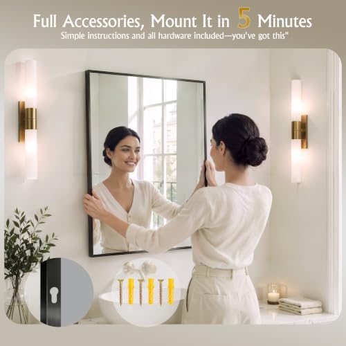 30"x30" Black Bathroom Mirror Wall Mounted - Image 6