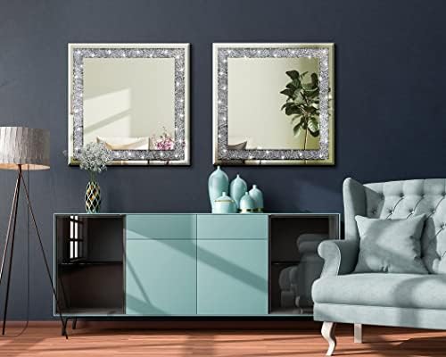 20" Square Crushed Diamond Silver Glass Mirror - Image 5