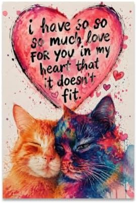 Colorful Cat Couple Love Poster Watercolor Cat Canvas Wall Art by Unknown