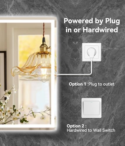 32x24 inches LED Bathroom Mirror Anti Fog Adjustable Brightness Backlit Front - Image 7