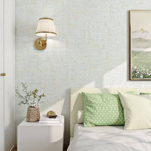 FunStick 15.8"x472" Grasscloth Wallpaper Peel and Stick Textured Blue and Gold - Image 3