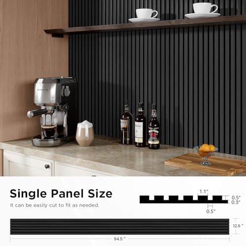 SMARTSTANDARD Wood Slat Acoustic Wall Panels 4 Pack 94"x12.6" Classic Black - Image 2