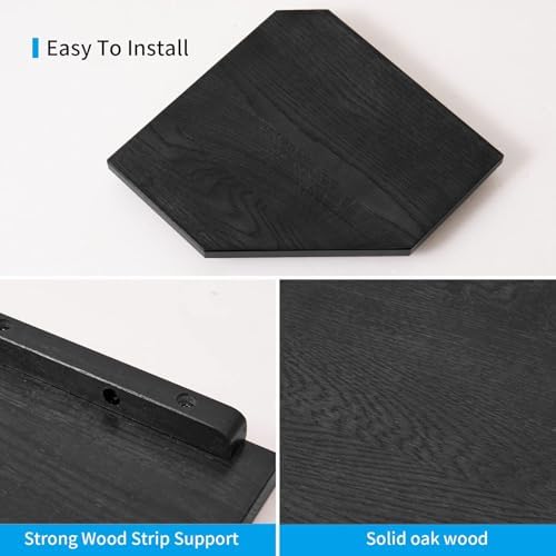 Corner Wall Shelves Set 2 Wire Hole Solid Oak Wood Display Shelf - Image 6