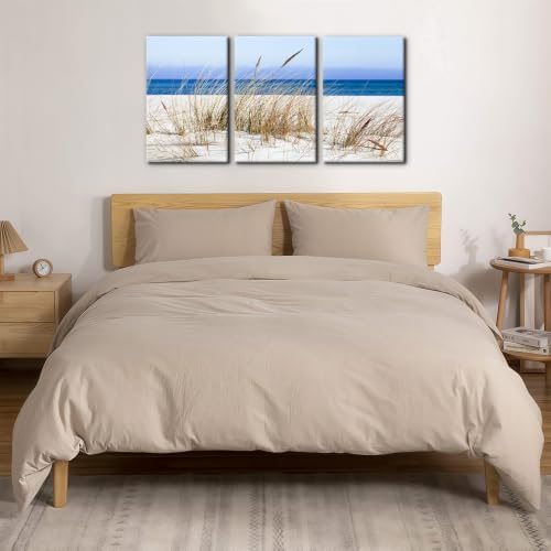 Pacimo Framed Canvas Wall Art 3 Pieces Beach Wild Grass Modern Home Decor - Image 4