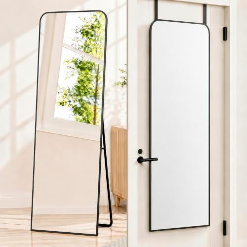 57x20" Full Length Mirror Floor Stand, Over the Door, Wall Mounted Black by SCWF-GZ