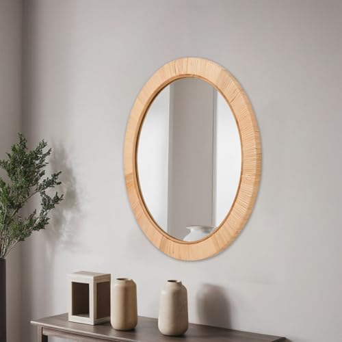 FUIN 20" Boho Round Rattan Mirror – Handwoven Wicker Wall Mirror - Image 5