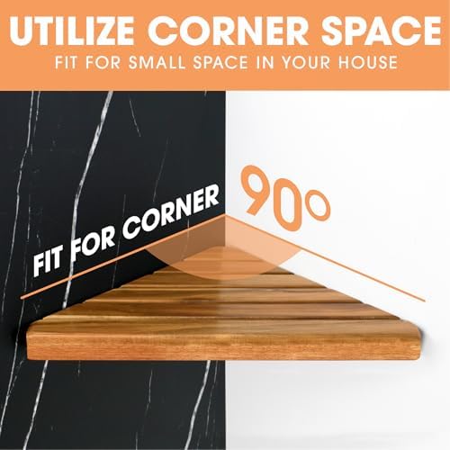 ENKEZI Acacia 2, 4 Tiers Corner Shower Shelf, Triangular Corner Shelf Wooden - Image 6