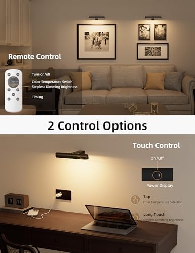 Picture Light for Wall, Cordless Rechargeable Picture Light, 3 Pack Black - Image 4