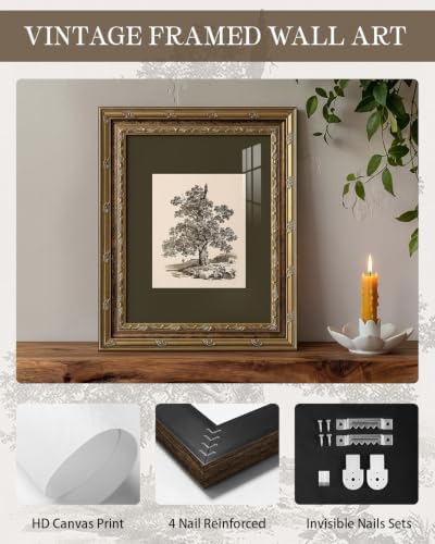 InSimSea Gold Framed Wall Art, Vintage Sketch Tree Forest Canvas Print - Image 3