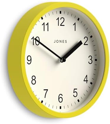 JONES CLOCKS® Spin wall Clock | Small Modern Round Clock | 8" | Yellow | Easy by JONESCLOCKS