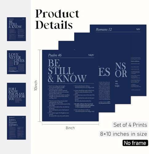 Locomiss Navy Blue Christian Wall Art Decor, Modern Bible Verse Prints - Image 2