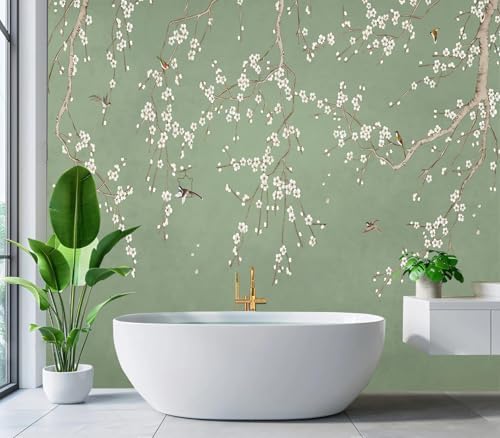 Cliouar-Decor Beautiful Wallpaper Birds and Flower Green Background Peel and - Image 3