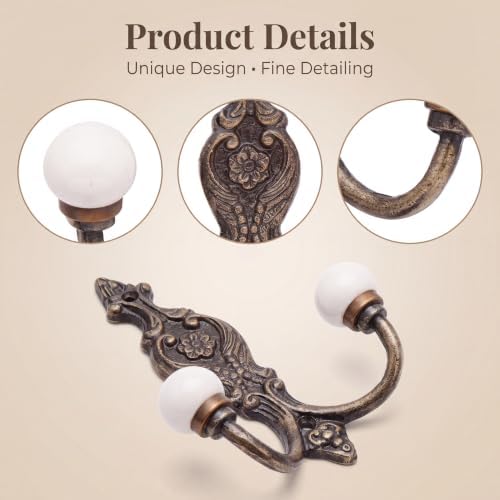 Indian Shelf 6-Pack White Ceramic Double Wall Coat Hooks - Image 4